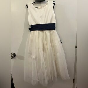 Elegant White and Navy Kids Dress